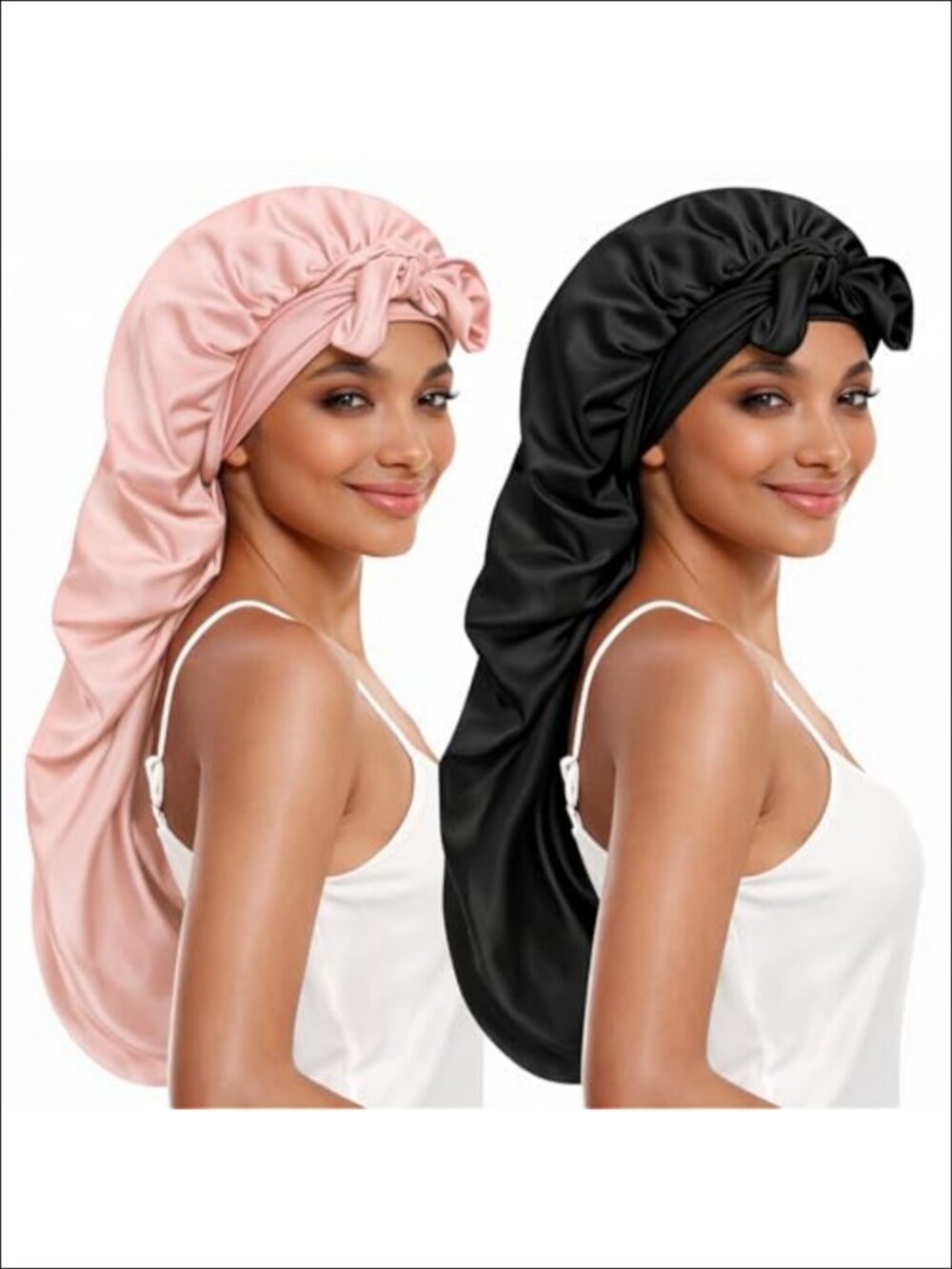 2 Pack Silk Satin Long Bonnet for Braids Curly Hair Sleep Cap